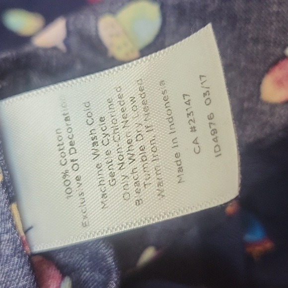 TALBOTS Blue with Multicolored Acorn Print Roll-Tab Sleeves Cotton Blouse - Picture 12 of 14